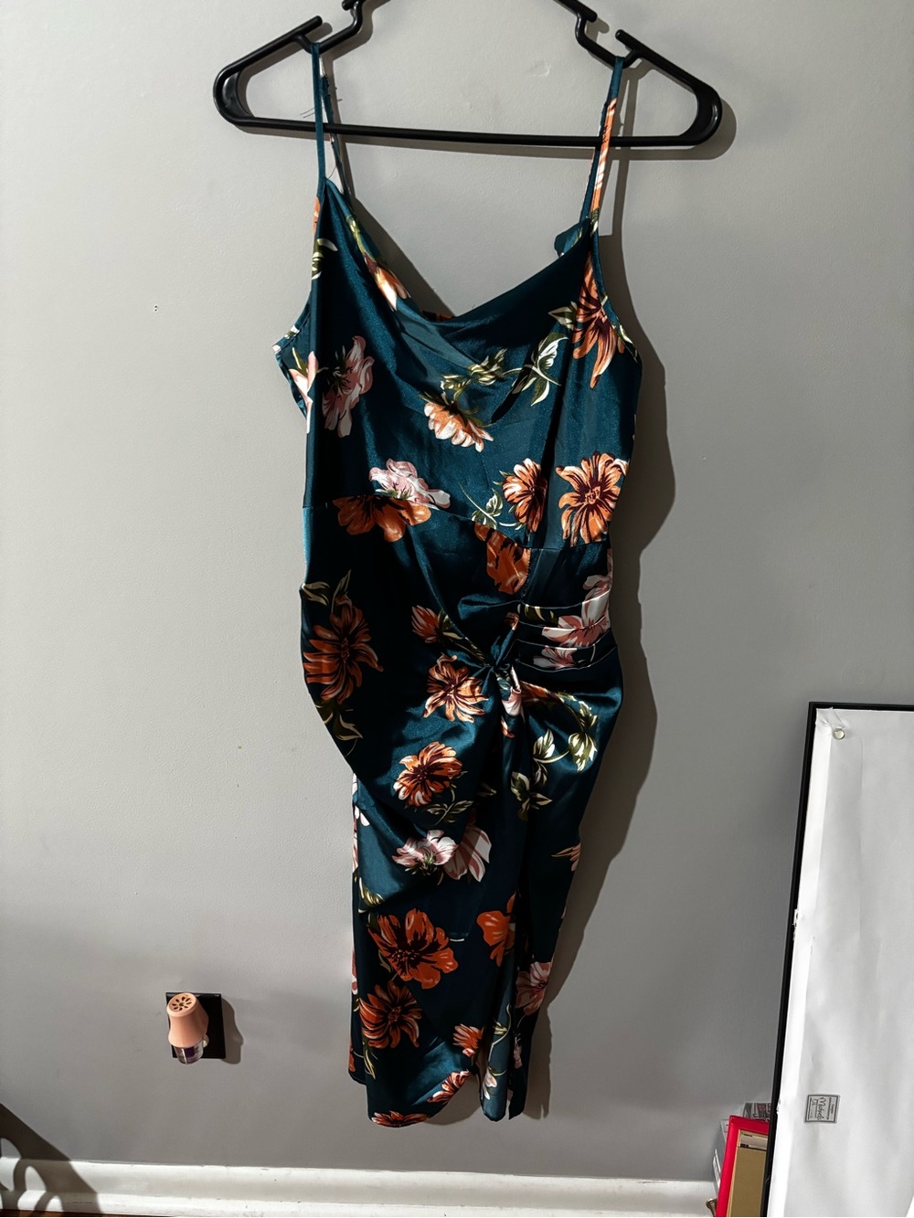 SHEIN Teal Floral Midi Slip Dress with Orange Blooms